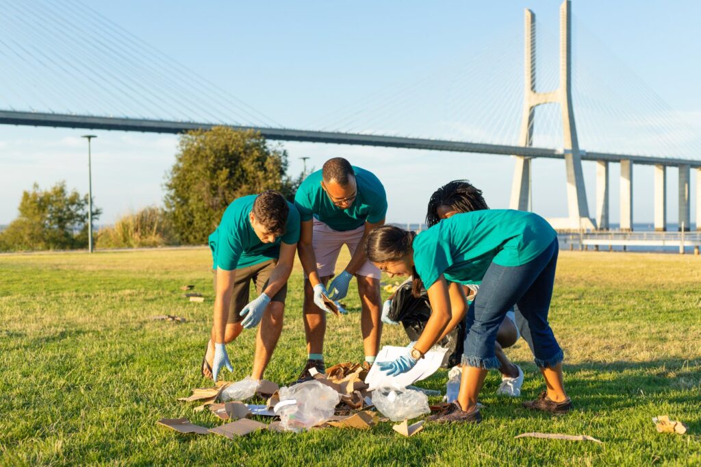 Clean-up volunteers collecting waste